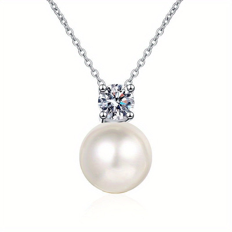 925 Sterling Silver 0.5 Carat Moissanite Pearl Necklace – Elegant and Stylish Gift for Men and Women