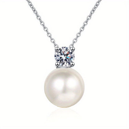 925 Sterling Silver 0.5 Carat Moissanite Pearl Necklace – Elegant and Stylish Gift for Men and Women