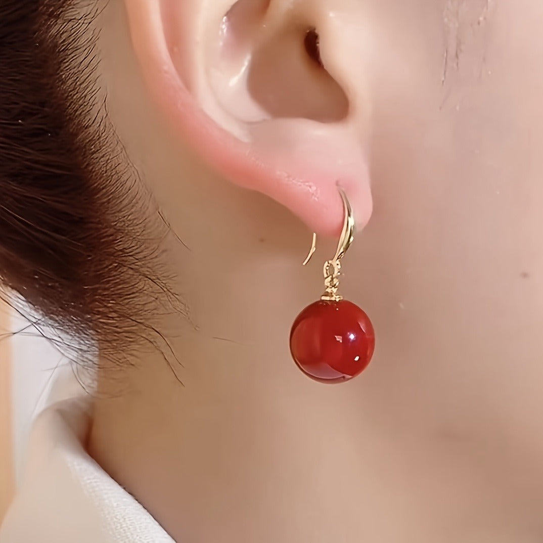 Elegant Red Ball Dangle Earrings - Chic, Simple Design, Perfect for Casual Attire, Gifting, All Seasons