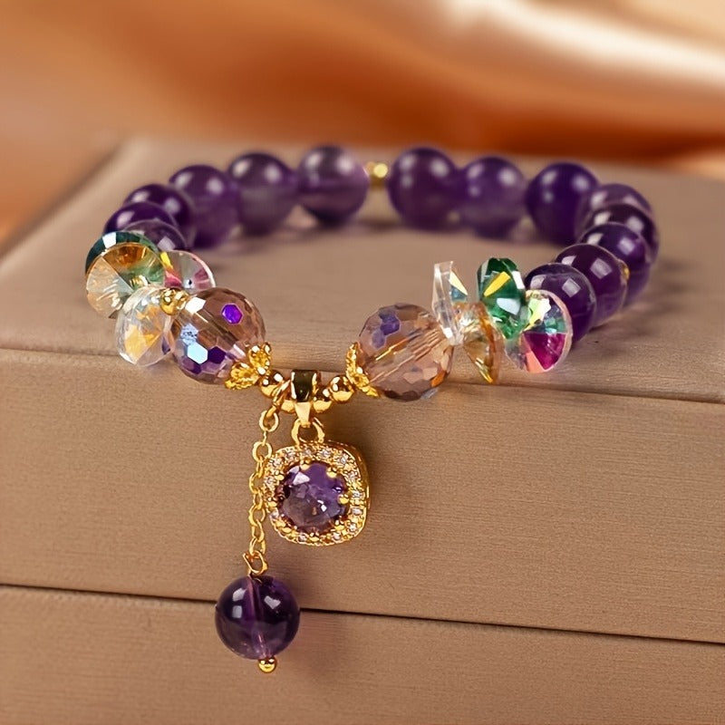Vintage Elegant Amethyst Bead Bracelet Fashion Jewelry for Women, Ideal for Daily Wear And Gift-Giving