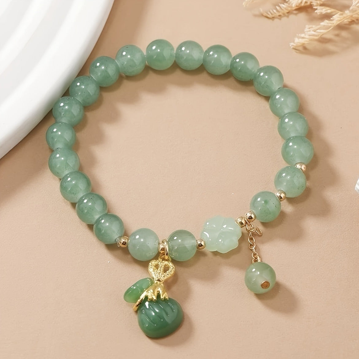 Lucky Money Bag Green Elegant Glass Bead Bracelet - Perfect for Daily Wear or as a Gift