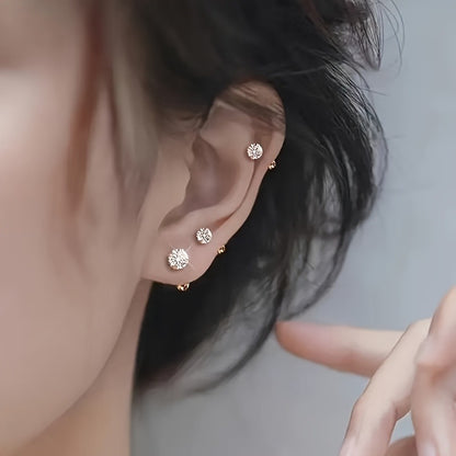 Elegant Mini Stud Earrings - Stainless Steel, Synthetic Cubic Zirconia, Hypoallergenic Cartilage Piercing Jewelry for Men, Ideal Christmas Gift