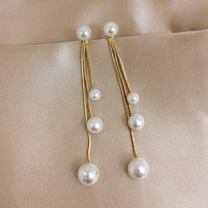 Elegant Long Tassel Imitation Pearl Earrings - Women's Gold Alloy Design, Suitable for Casual Wear or Special Occasions, Novelty Earrings