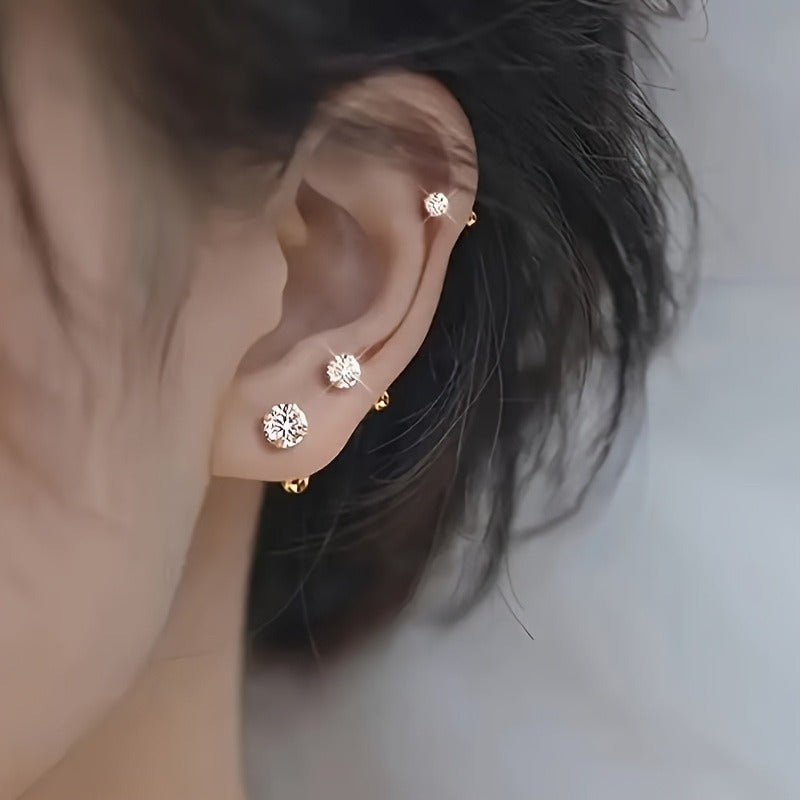 Elegant Mini Stud Earrings - Stainless Steel, Synthetic Cubic Zirconia, Hypoallergenic Cartilage Piercing Jewelry for Men, Ideal Christmas Gift