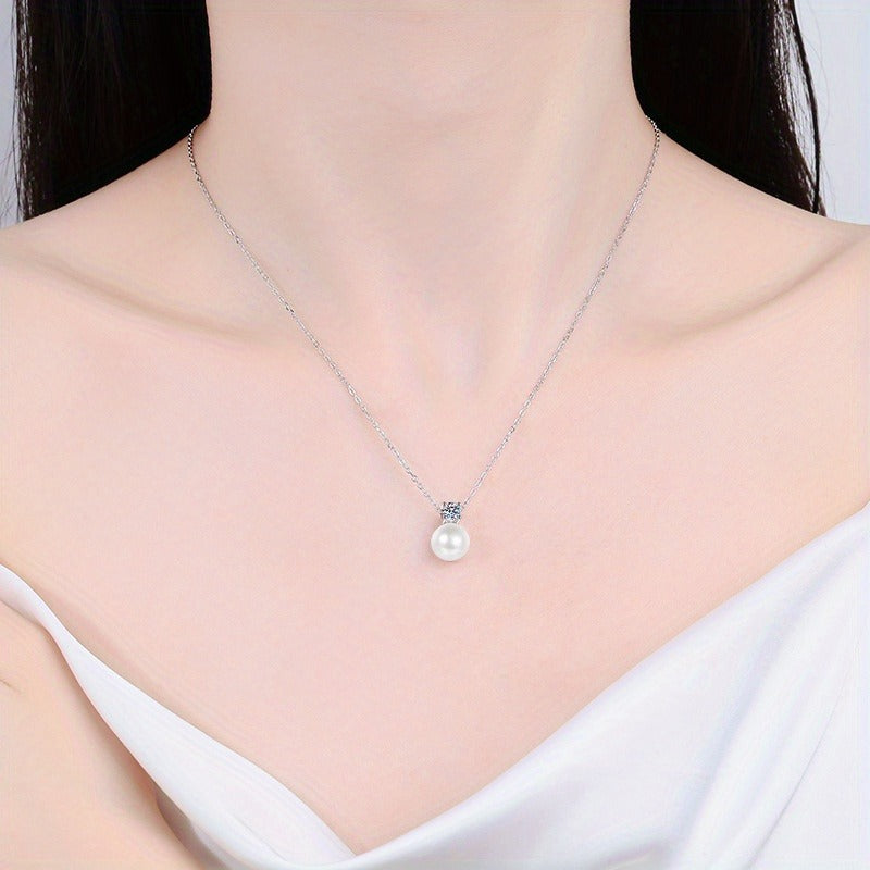 925 Sterling Silver 0.5 Carat Moissanite Pearl Necklace – Elegant and Stylish Gift for Men and Women