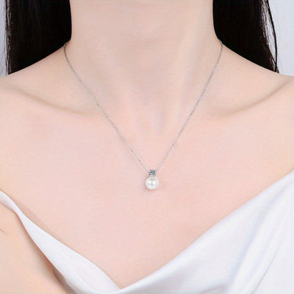 925 Sterling Silver 0.5 Carat Moissanite Pearl Necklace – Elegant and Stylish Gift for Men and Women