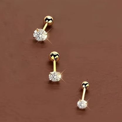 Elegant Mini Stud Earrings - Stainless Steel, Synthetic Cubic Zirconia, Hypoallergenic Cartilage Piercing Jewelry for Men, Ideal Christmas Gift