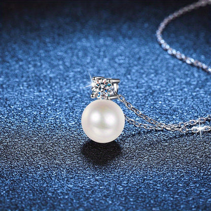 925 Sterling Silver 0.5 Carat Moissanite Pearl Necklace – Elegant and Stylish Gift for Men and Women