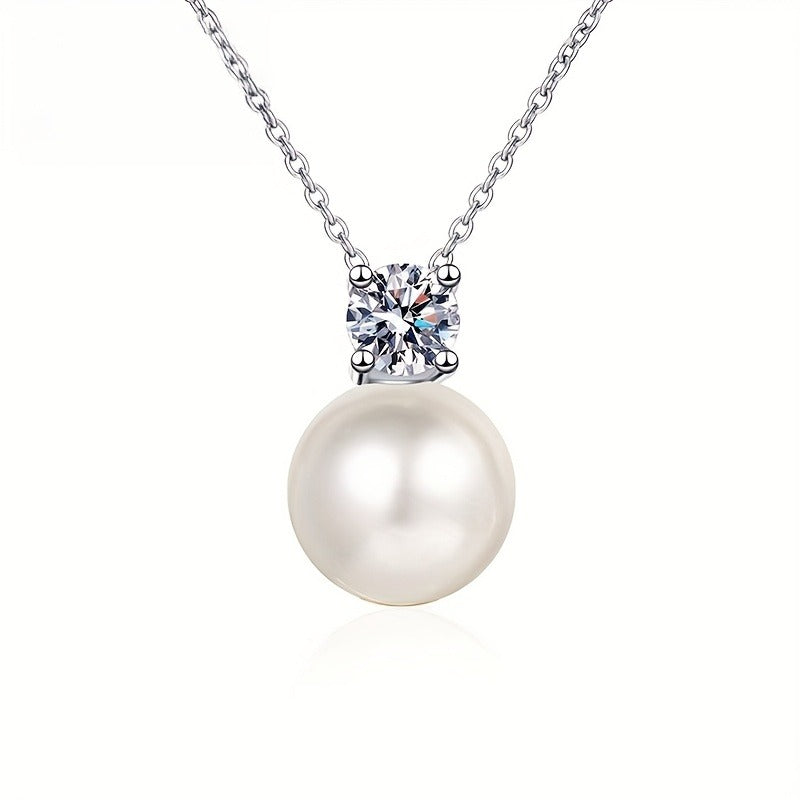 925 Sterling Silver 0.5 Carat Moissanite Pearl Necklace – Elegant and Stylish Gift for Men and Women