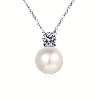 925 Sterling Silver 0.5 Carat Moissanite Pearl Necklace – Elegant and Stylish Gift for Men and Women