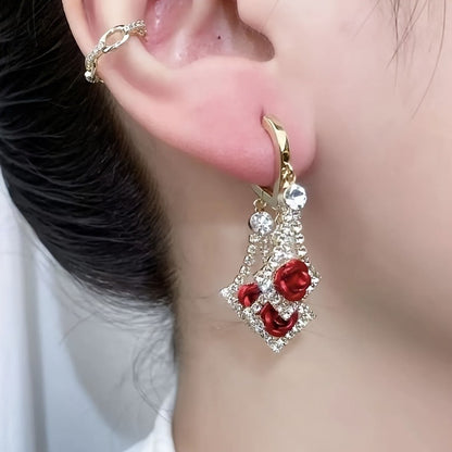 1 pair of luxury red synthetic crystal gold earrings bohemian vintage style for women, perfect gift for engagement, wedding, birthday and everyday occasions